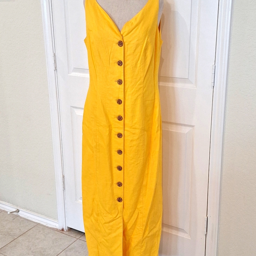 Marie St. Claire 100% Linen Gorgeous Yellow Sleeveless Button Down Dress